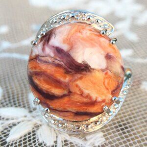 Klamath Jasper .925 Sterling Silver Ring Orange Purple White Size 6 Genuine
